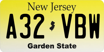 NJ license plate A32VBW