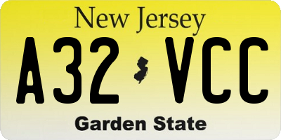 NJ license plate A32VCC