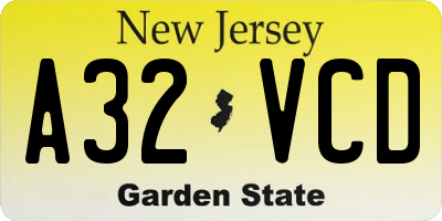 NJ license plate A32VCD