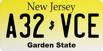 NJ license plate A32VCE