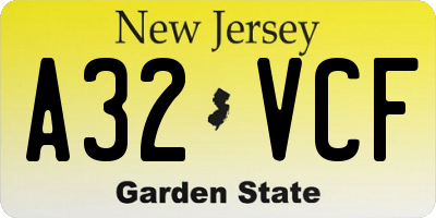 NJ license plate A32VCF