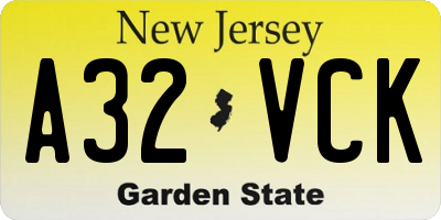 NJ license plate A32VCK