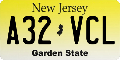 NJ license plate A32VCL