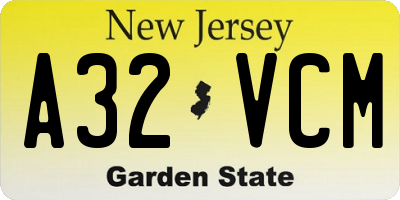NJ license plate A32VCM
