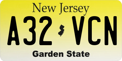 NJ license plate A32VCN