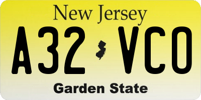 NJ license plate A32VCO