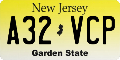 NJ license plate A32VCP