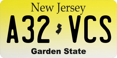 NJ license plate A32VCS