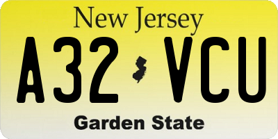 NJ license plate A32VCU