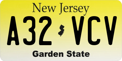 NJ license plate A32VCV