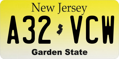NJ license plate A32VCW