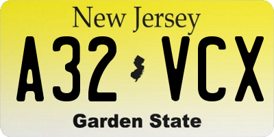 NJ license plate A32VCX