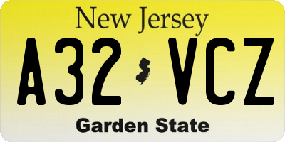 NJ license plate A32VCZ