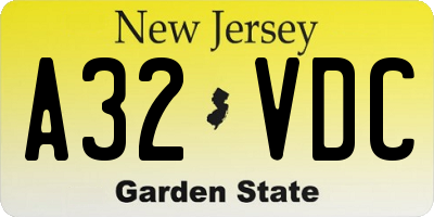 NJ license plate A32VDC
