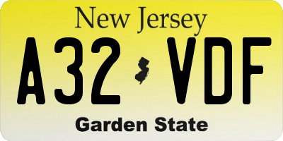 NJ license plate A32VDF