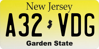 NJ license plate A32VDG