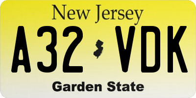 NJ license plate A32VDK
