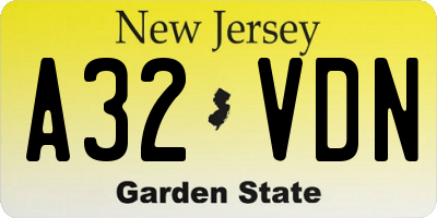 NJ license plate A32VDN