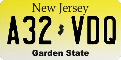 NJ license plate A32VDQ