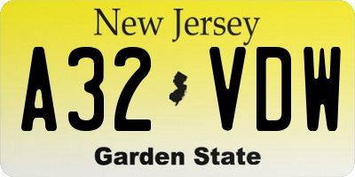 NJ license plate A32VDW