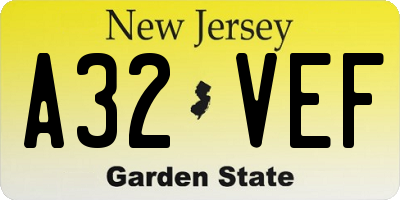NJ license plate A32VEF