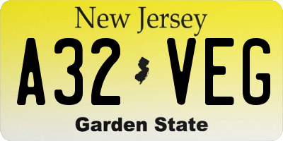 NJ license plate A32VEG