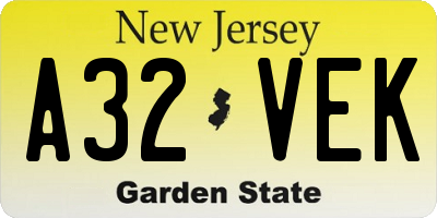NJ license plate A32VEK