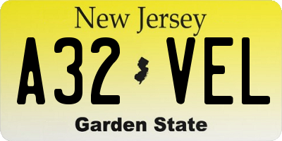 NJ license plate A32VEL