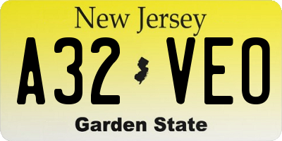 NJ license plate A32VEO