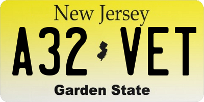 NJ license plate A32VET