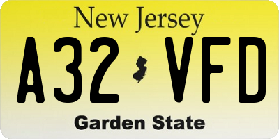 NJ license plate A32VFD