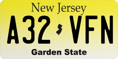 NJ license plate A32VFN