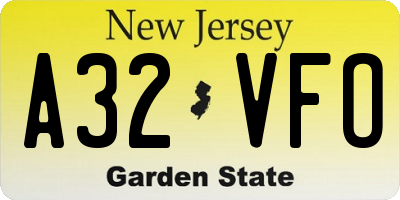 NJ license plate A32VFO