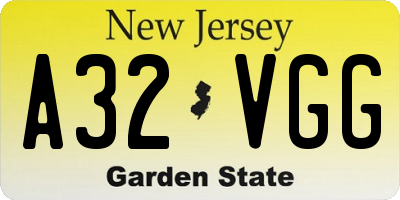 NJ license plate A32VGG