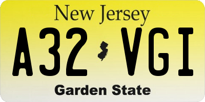 NJ license plate A32VGI