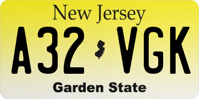 NJ license plate A32VGK