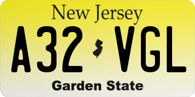 NJ license plate A32VGL