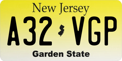 NJ license plate A32VGP