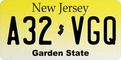 NJ license plate A32VGQ