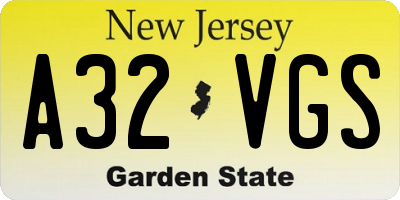 NJ license plate A32VGS