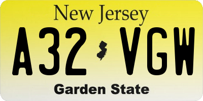 NJ license plate A32VGW
