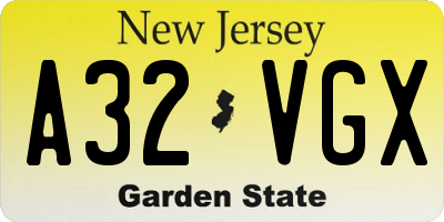 NJ license plate A32VGX