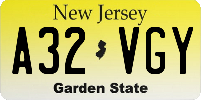 NJ license plate A32VGY