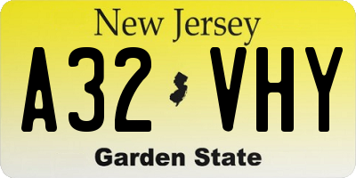 NJ license plate A32VHY