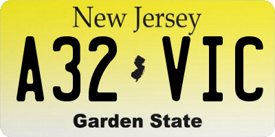 NJ license plate A32VIC