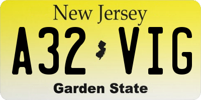 NJ license plate A32VIG