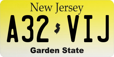 NJ license plate A32VIJ