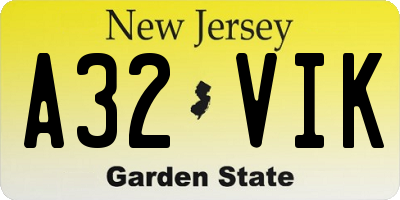 NJ license plate A32VIK