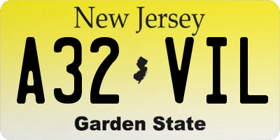 NJ license plate A32VIL