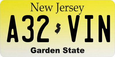 NJ license plate A32VIN